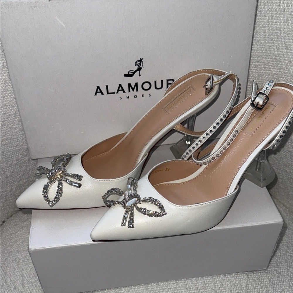 Alamour The Label Crystal Adorned White Heels